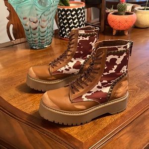 Steve Madden cow print platform boots size 8